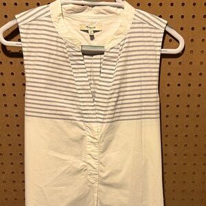 Madewell 1937 Cotton Sleeveless Shirt dress. White w/ Grey Stripes size Large